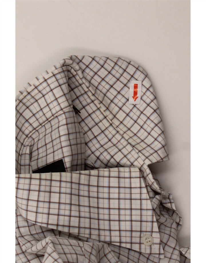 HUGO BOSS Kortærmet Herreskjorte Størrelse 40 15 3/4 Medium Hvid Ternet Bomuld