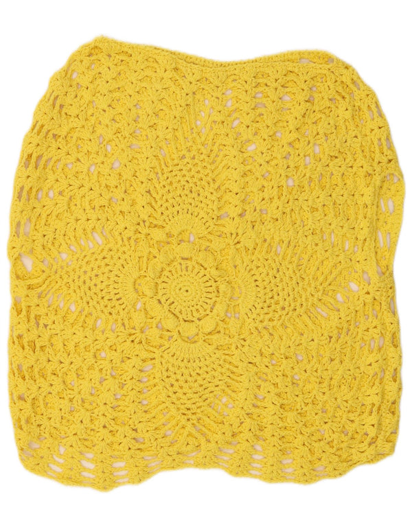 Vintage hæklet kvinders gennemsigtig top UK 16 Large Yellow Floral