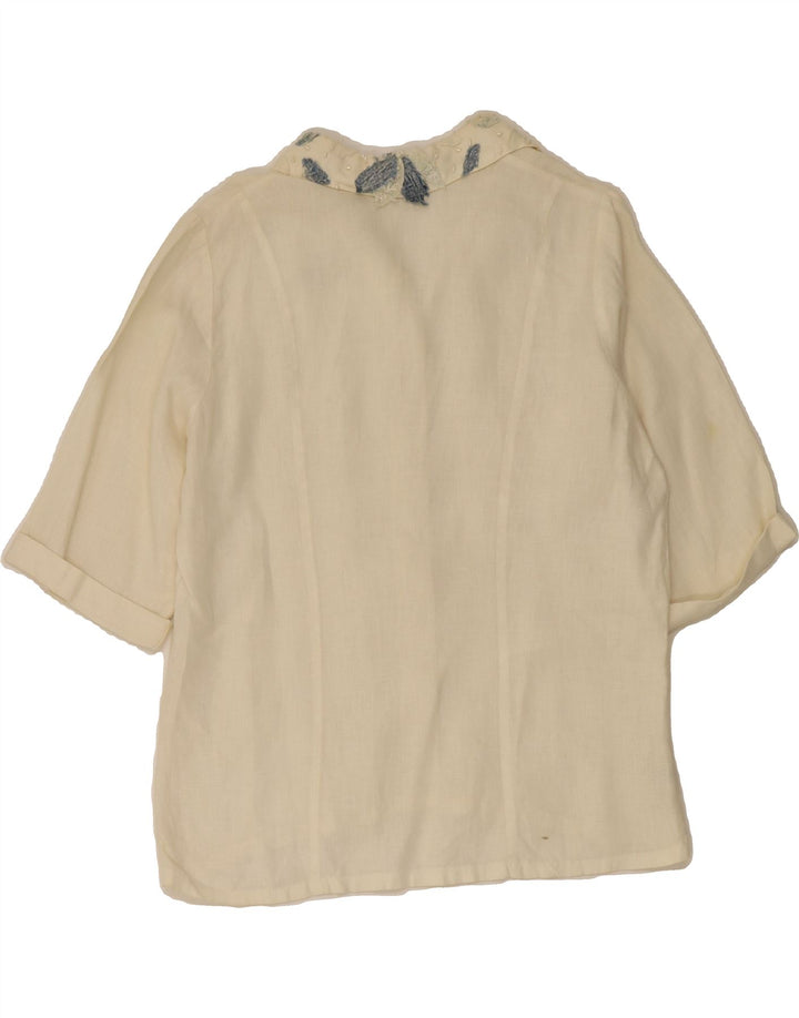 MARILA Womens Short Sleeve Shirt Blouse UK 14 Medium White Linen Vintage Marila and Second-Hand Marila from Messina Hembry 
