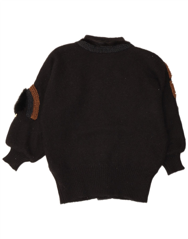 VINTAGE kvinders abstrakt mønster cardigan sweater EU 42/44 Large Black