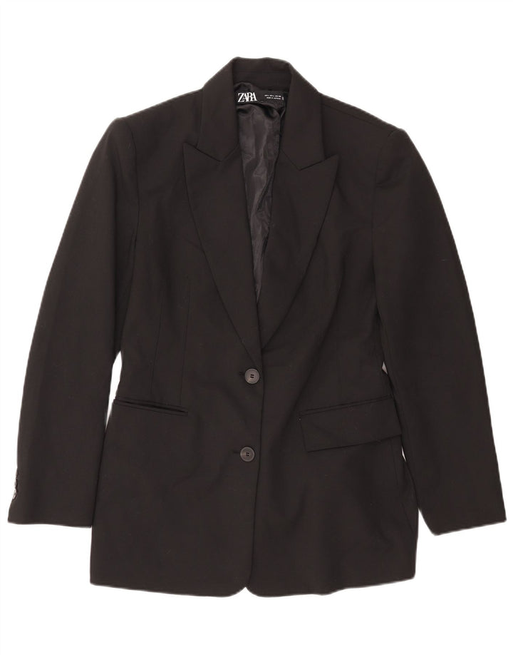 Zara Dame 2 Button Blazer Jacket UK 14 Large Black Polyester