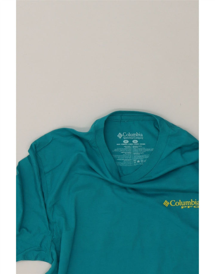 COLUMBIA Herre grafisk T-shirt Top Medium turkis bomuld