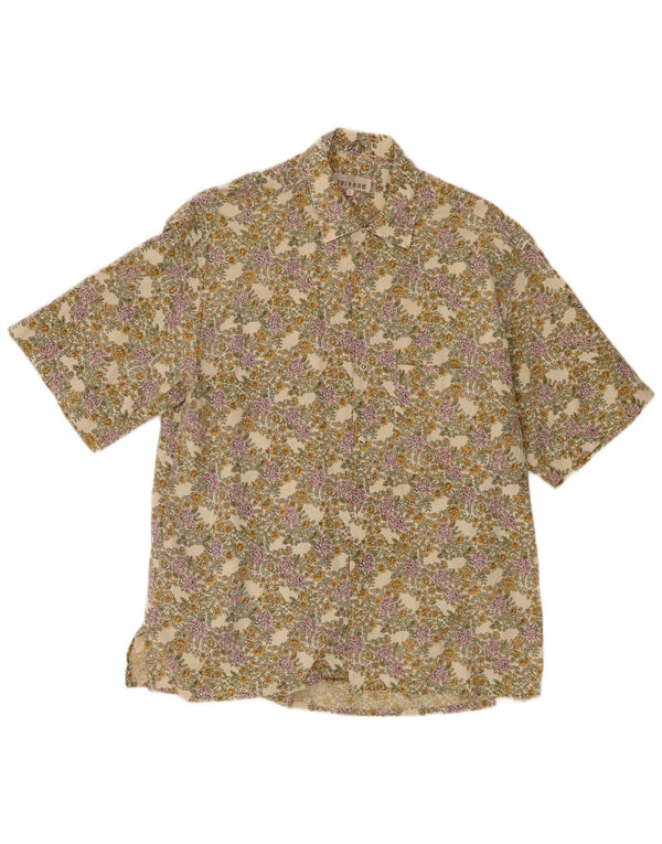 Vintage Kortærmet Herreskjorte Stor Beige Blomsterhør