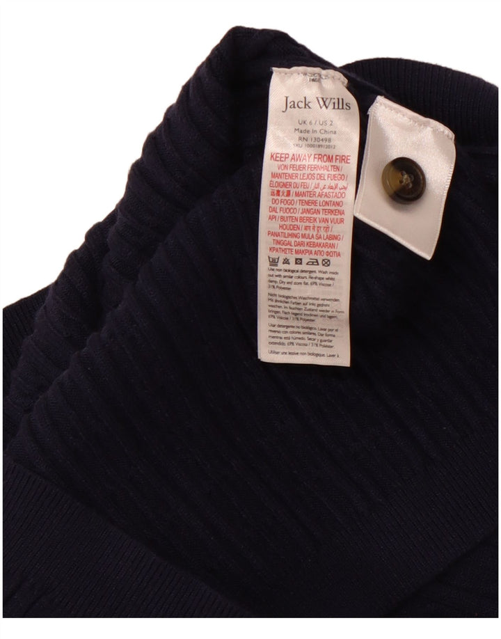 JACK WILLS Dame Polo Neck Kortærmede Jumper Kjole UK 6 XS Navy Blue