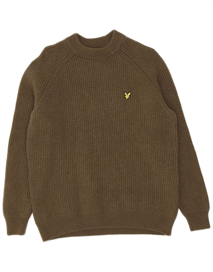 Lyle & Scott Herre sweater med rund hals, medium Khaki Bomuld