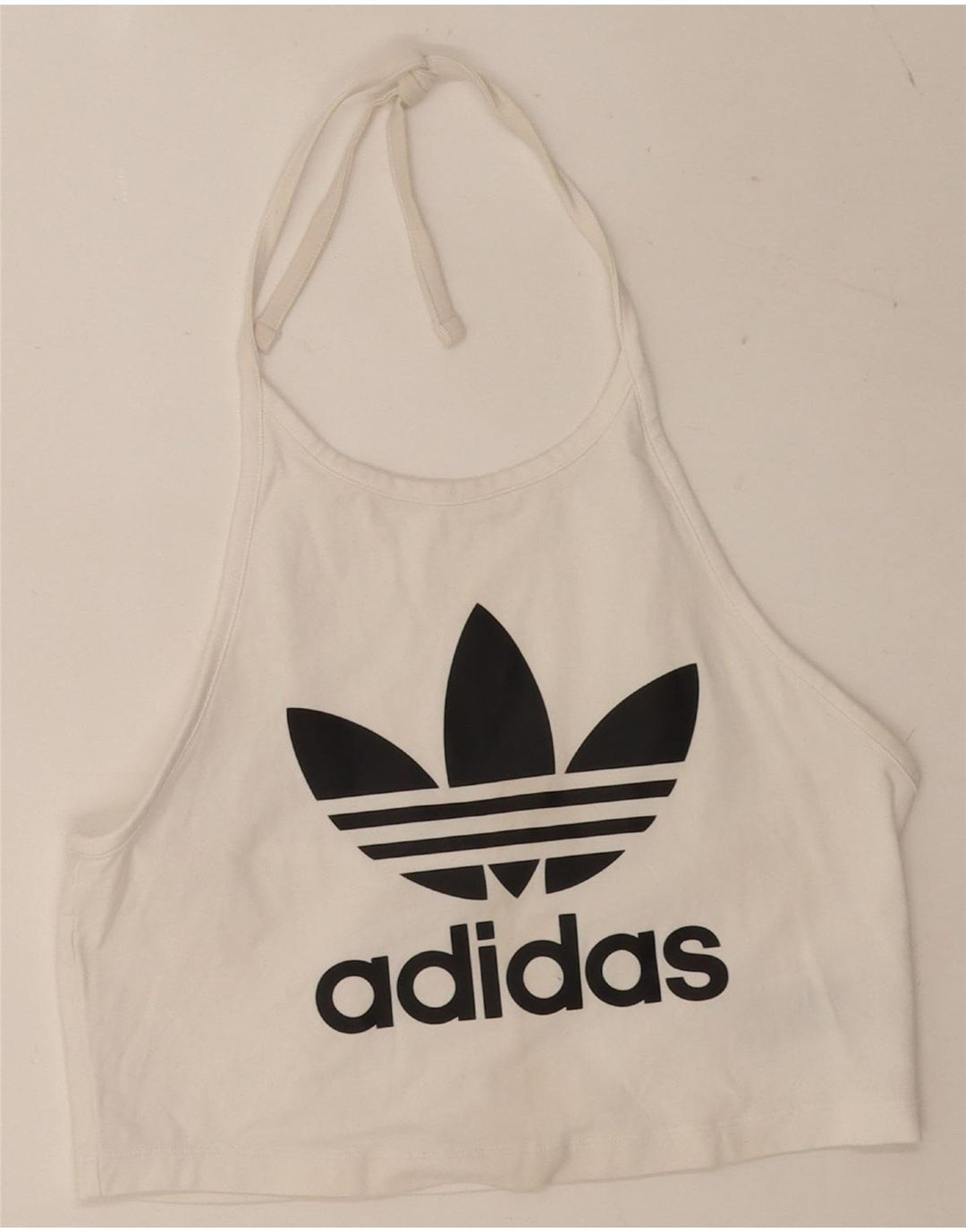 Adidas Dame Crop Grafisk Halter Top UK 14 Medium White Bomuld