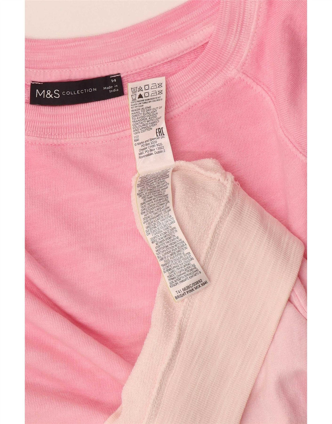 Marks & Spencer Dame Sweatshirt Jumper UK 14 Large Pink Colourblock
