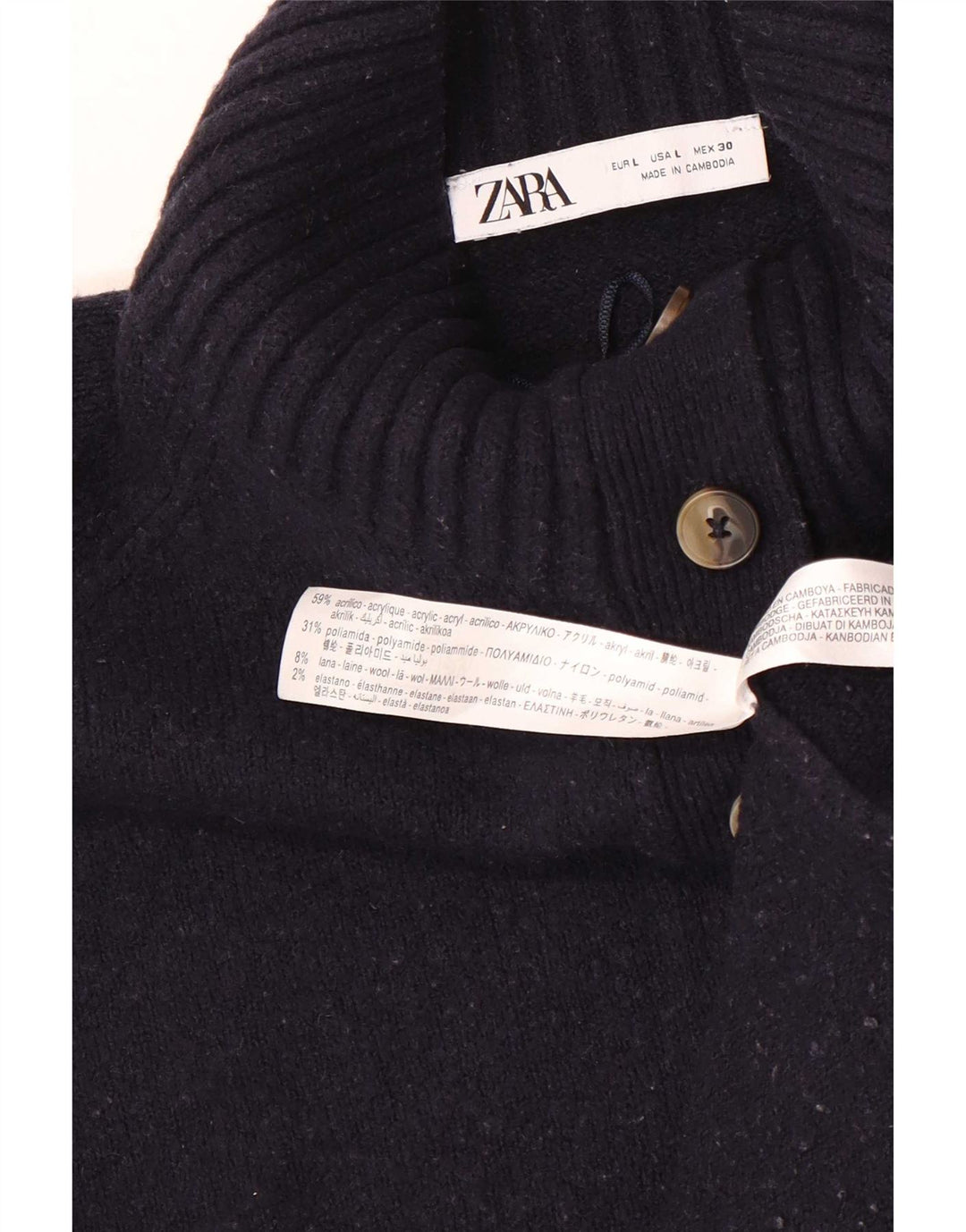 Zara Dame Oversized Button Neck Jumper Sweater UK 16 Large Navy Blue