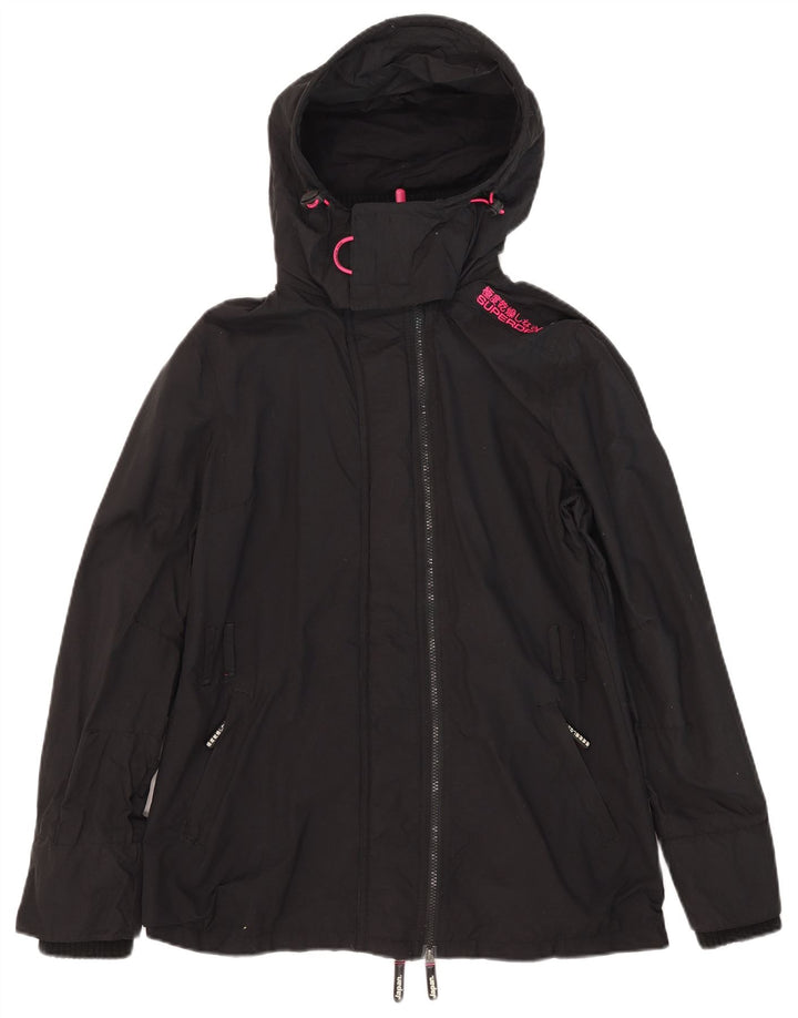 Superdry Windmac Windbreaker Jacket med hætte til kvinder UK 16 Stor sort nylon