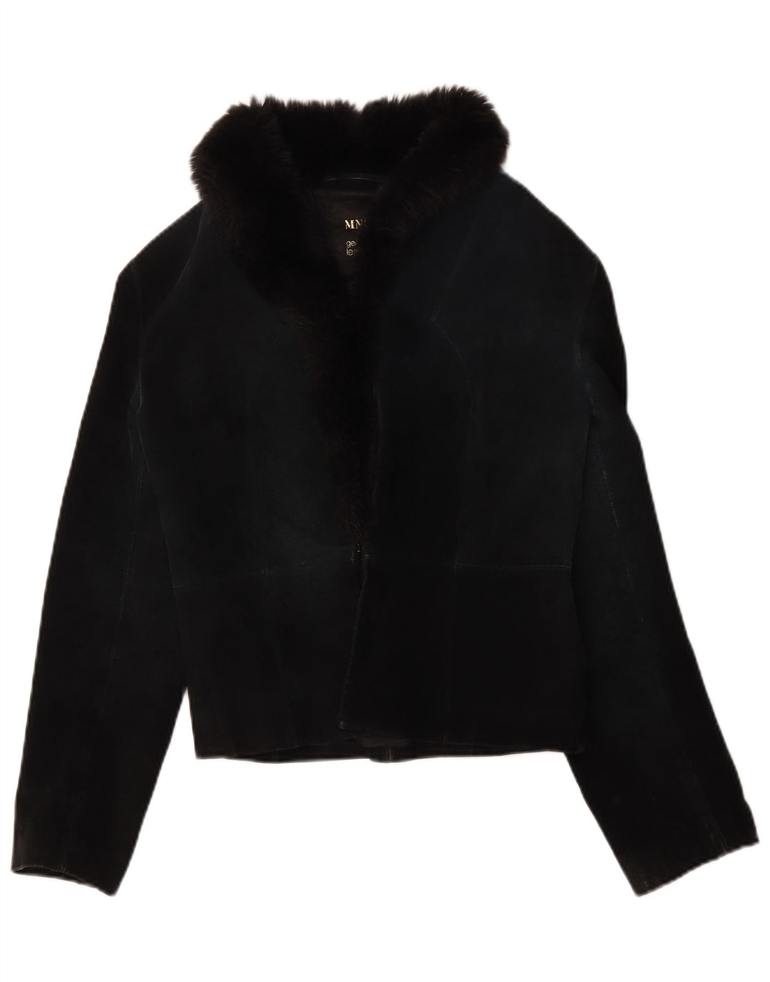 Mango Dame Crop Ruskindsjakke UK 12 Medium Sort Læder