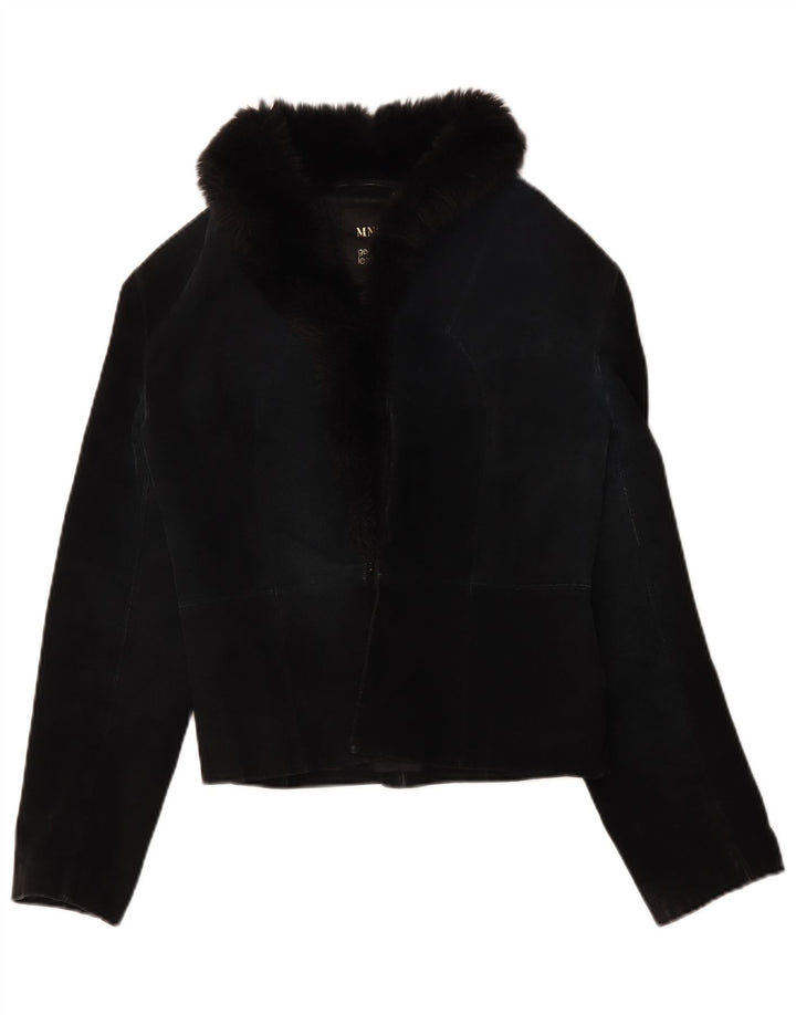 Mango Dame Crop Ruskindsjakke UK 12 Medium Sort Læder