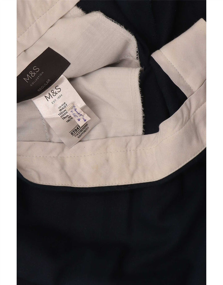 Marks & Spencer Herre Regular Chino Bukser W40 L31 Navy Blue Linen