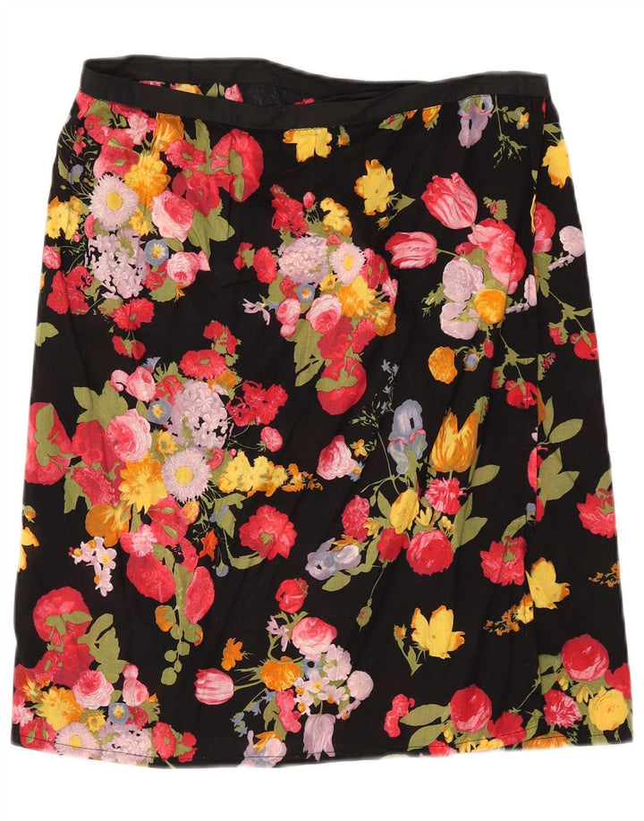 VINTAGE lige nederdel til kvinder W32 Stor sort blomster