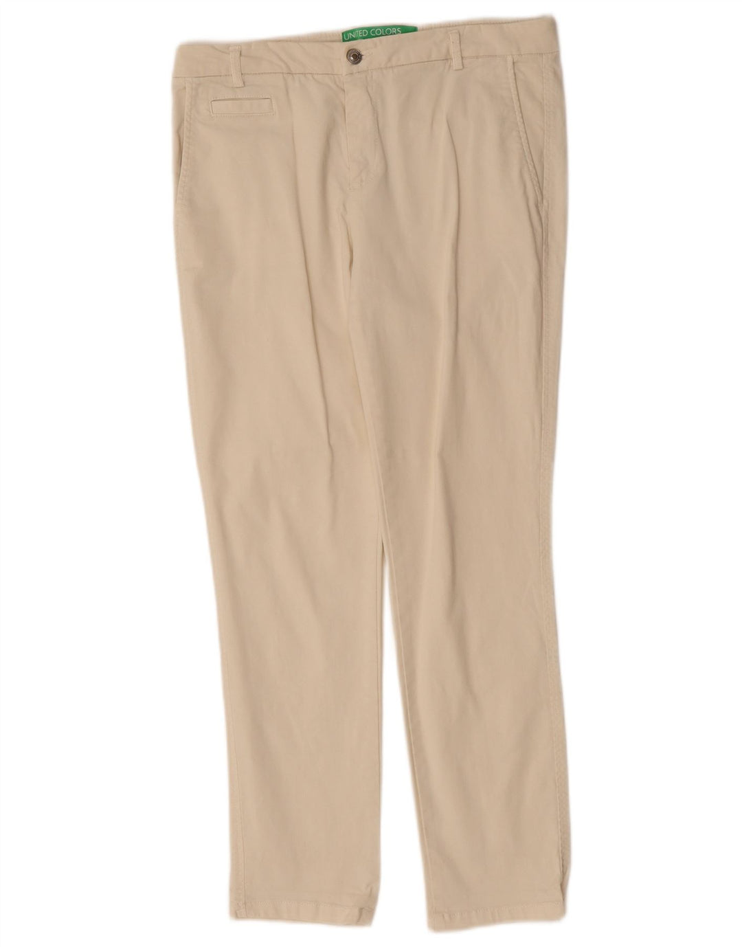 BENETTON Dame Slim Chino Bukser UK 12 Medium W32 L28 Off White Bomuld