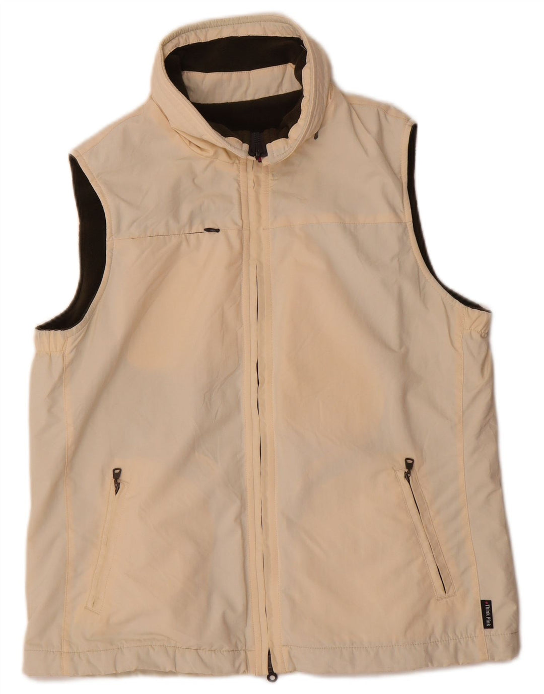 Tænk Pink Womens Oversized Reversible Gilet IT 40 Small Beige Polyamid