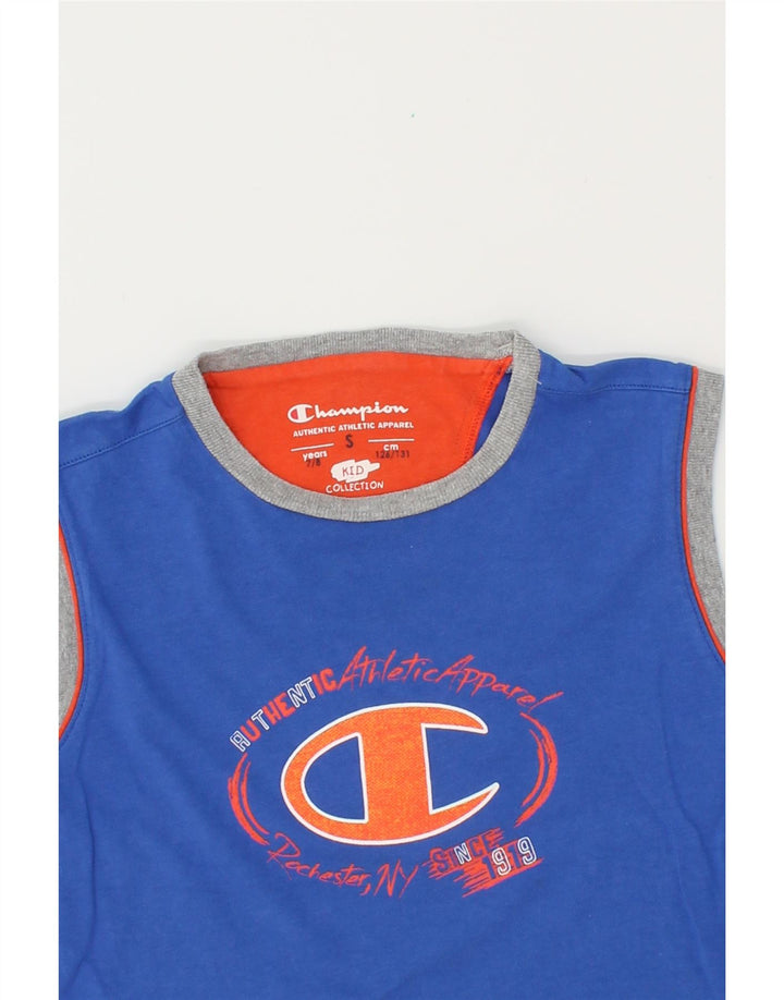 CHAMPION Boys Graphic Vest Top 7-8 Years Small Blue Vintage Champion and Second-Hand Champion from Messina Hembry 