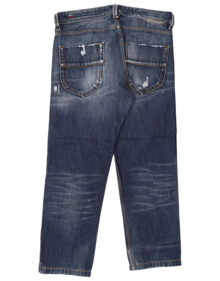 DIESEL Herre Heeven Distressed Straight Jeans W32 L27 Blå Bomuld