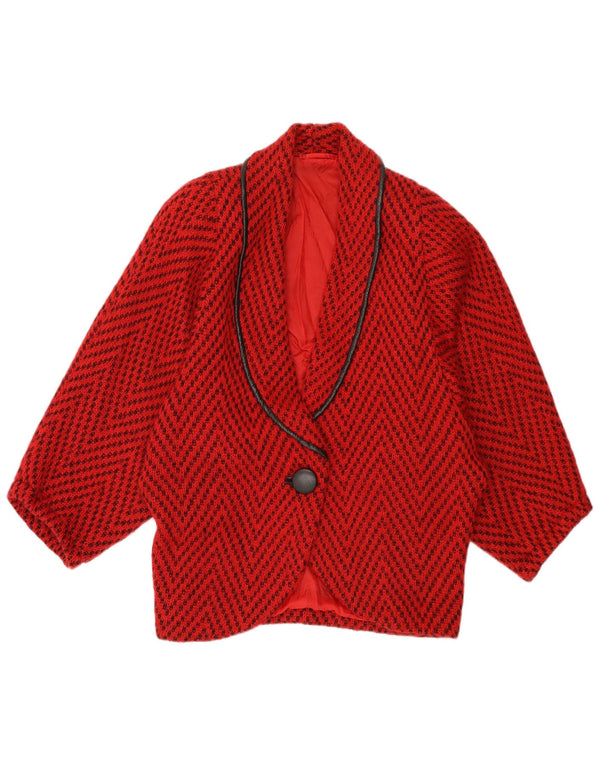 Vintage Womens Knit Batwing Jacket UK 14 Large Red Chevron