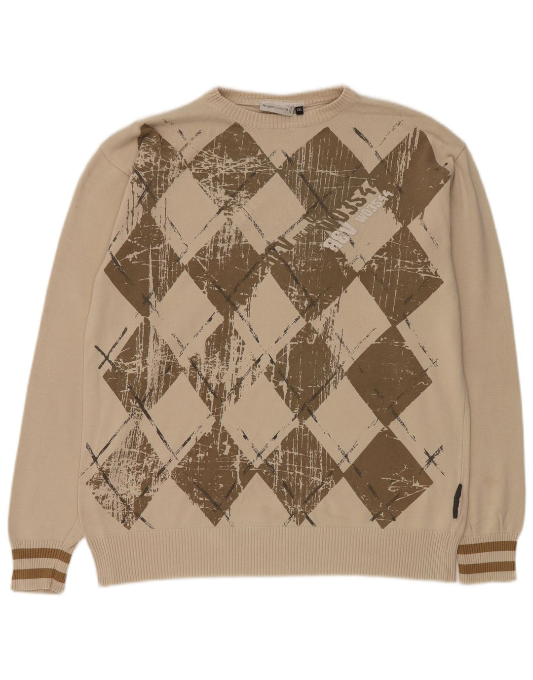 Angelo Litrico Herre Crew Neck Jumper Sweater 2XL Beige Argyle/Diamond
