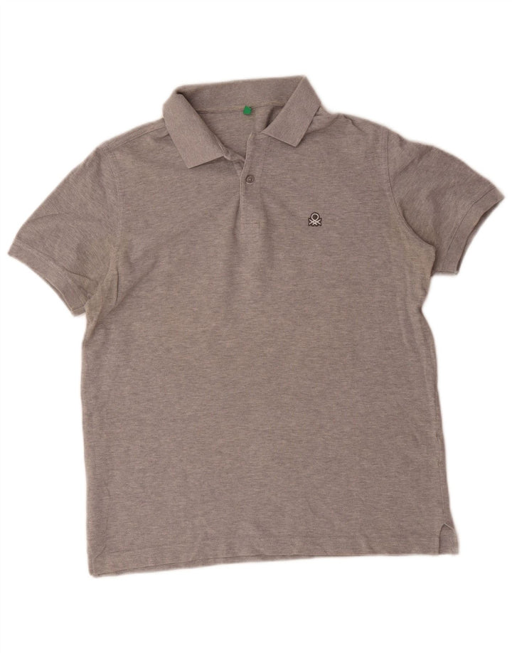 Benetton herre poloshirt mellemgrå flækket