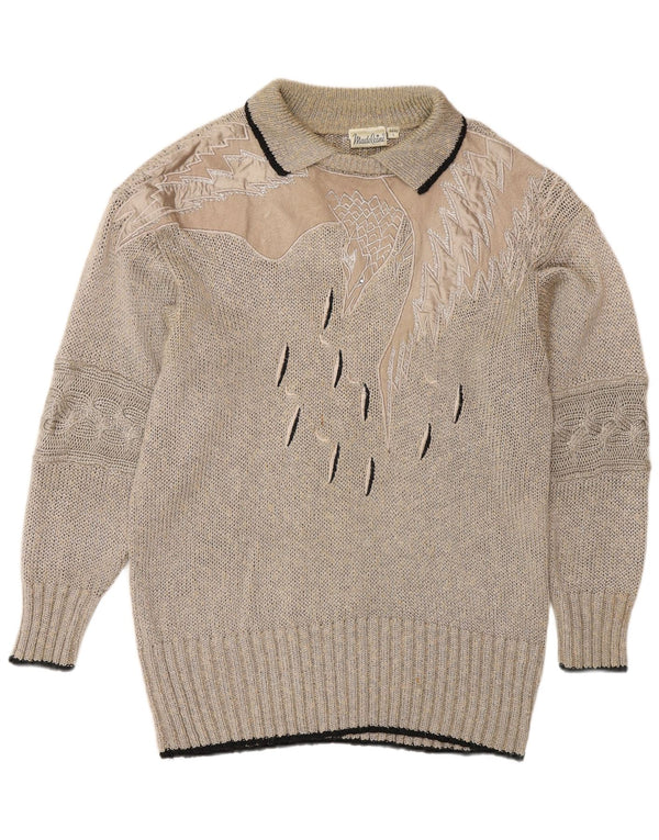 Madeleine Dame Polo Neck Jumper Sweater IT 44/46 Stor Beige Viscose