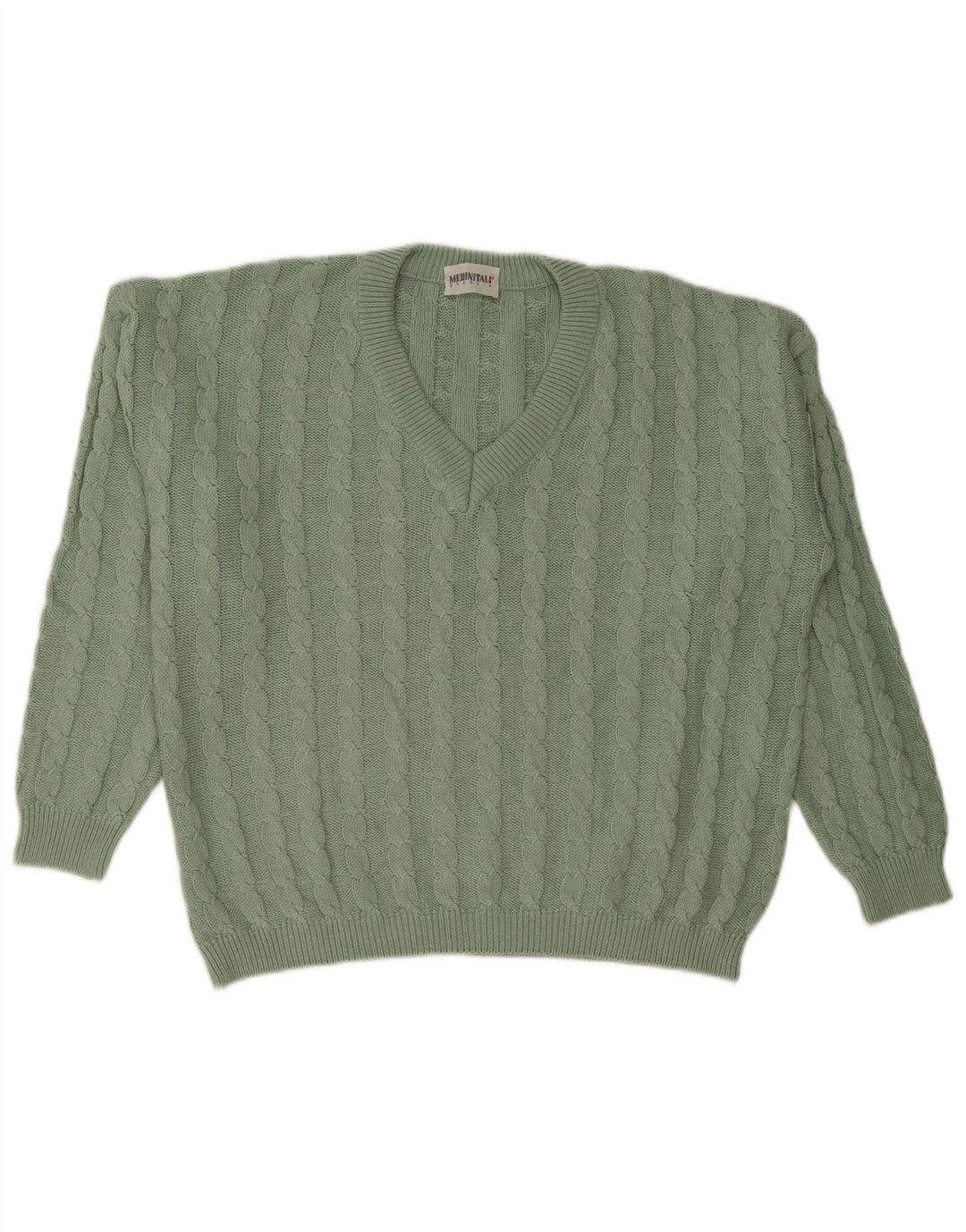 VINTAGE Womens Oversized V-Neck Jumper Sweater UK 14 Medium Green Cotton