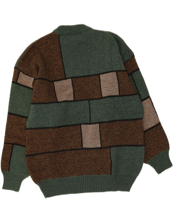 Vintage Herre Turtle Neck Jumper Sweater Medium Green Colourblock