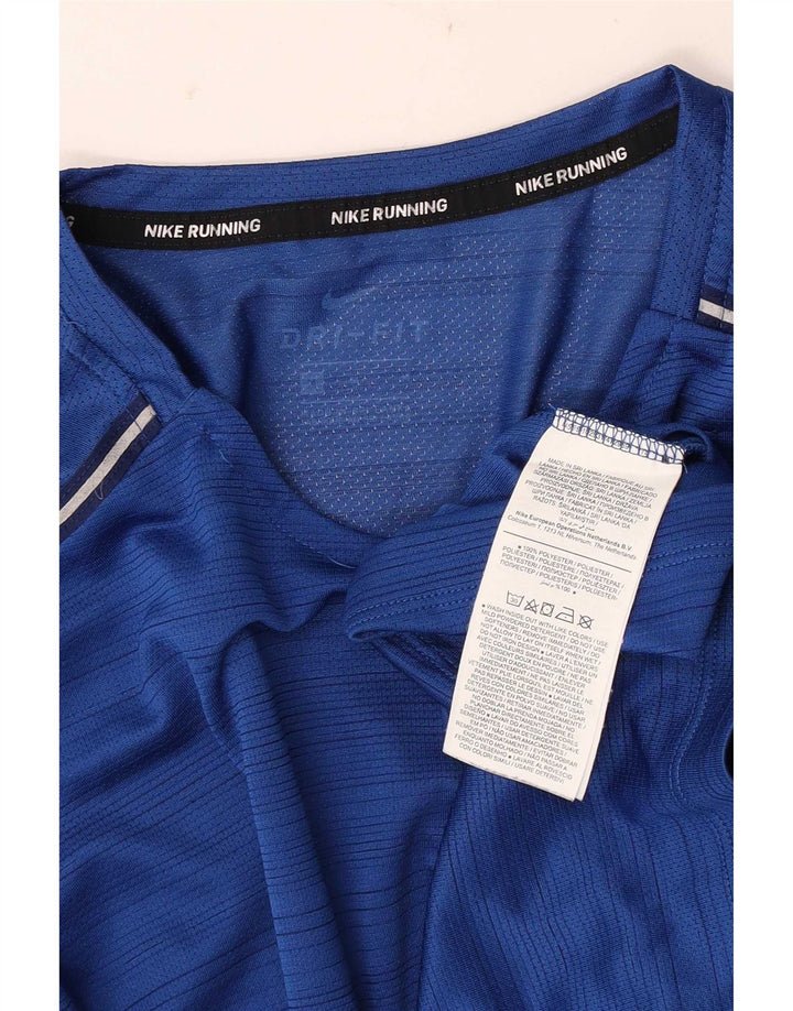 Nike herre Dri Fit T-shirt top mellemblå stribet polyester
