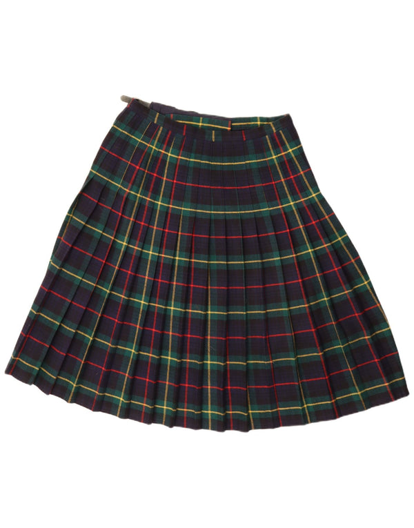 Vintage Kvinder Kilted Wrap Nederdel IT 46 Stor W32 Marineblå Plaid Akryl