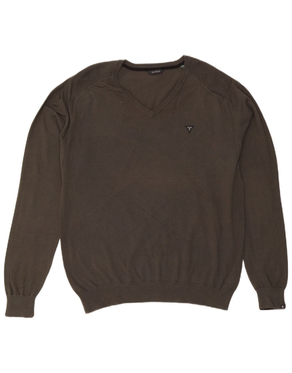Guess Herre V-hals sweater XL Khaki Bomuld
