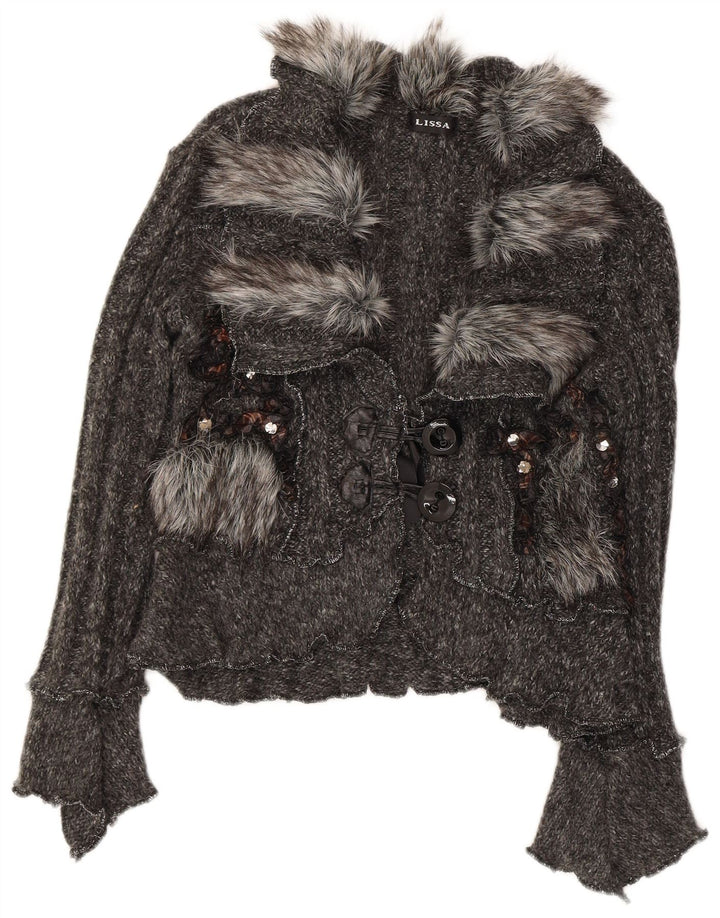 Lissa Womens Crop Cardigan Sweater UK 8 Small Grå Akryl