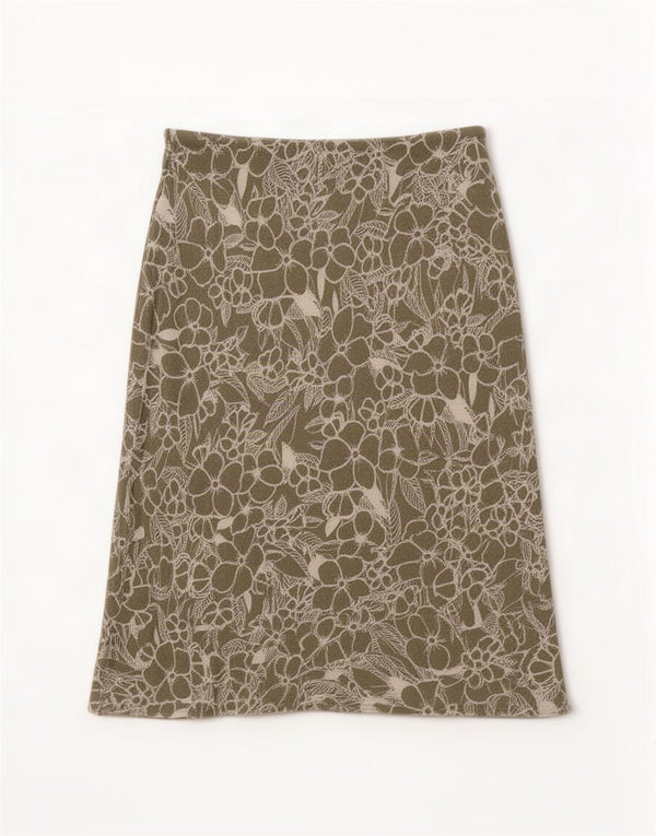 Marks & Spencer Midi-nederdel til kvinder UK 12 Medium W32 Grøn blomsterviscose