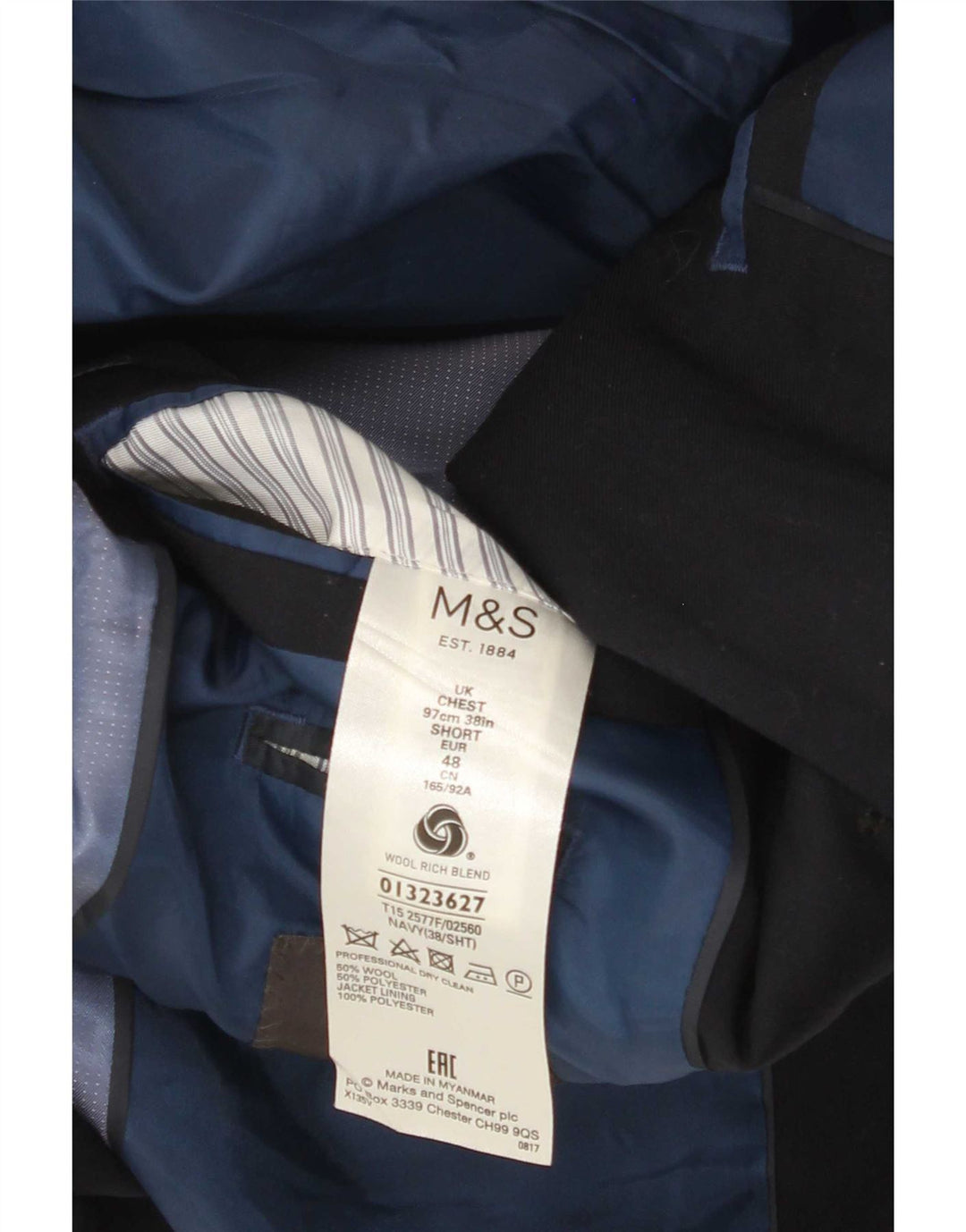 Marks & Spencer Herre 2-knaps blazerjakke UK 38 Mellem marineblå uld