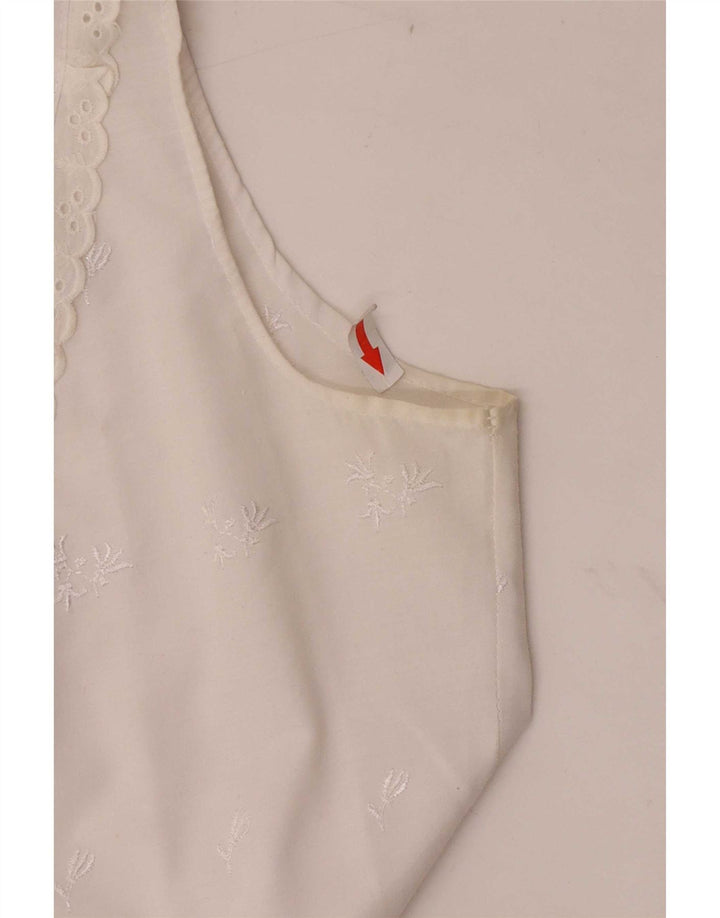 Vintage Womens Crop Front Tie Shirt Bluse UK 12 Medium White Floral