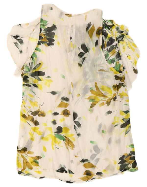 Benetton Dame Gennemsigtig ærmeløs bluse Top UK 4 XS Hvid Blomster