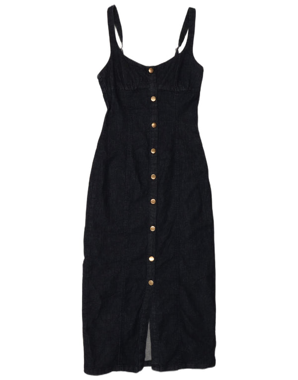 Zara Dame Ærmeløs Denim Bodycon Kjole UK 10 Small Navy Blue Cotton