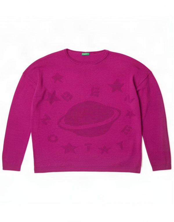 Benetton Girls grafisk sweater med rund hals 10-11 år XL Lilla