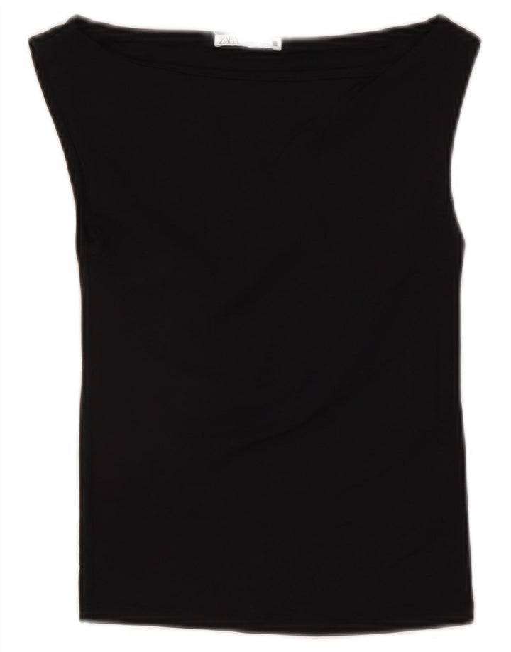 ZARA Womens Crop Bluse Top UK 8 Small Black