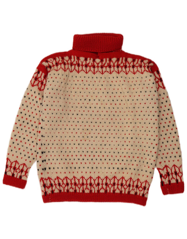 Vintage Womens Roll Neck Jumper Sweater UK 14 Medium Off White Fair Isle