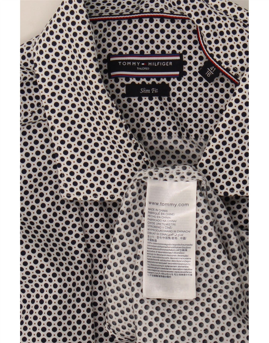 Tommy Hilfiger Herre skræddersyet skjorte str. 41 16 Stor marineblå plettet