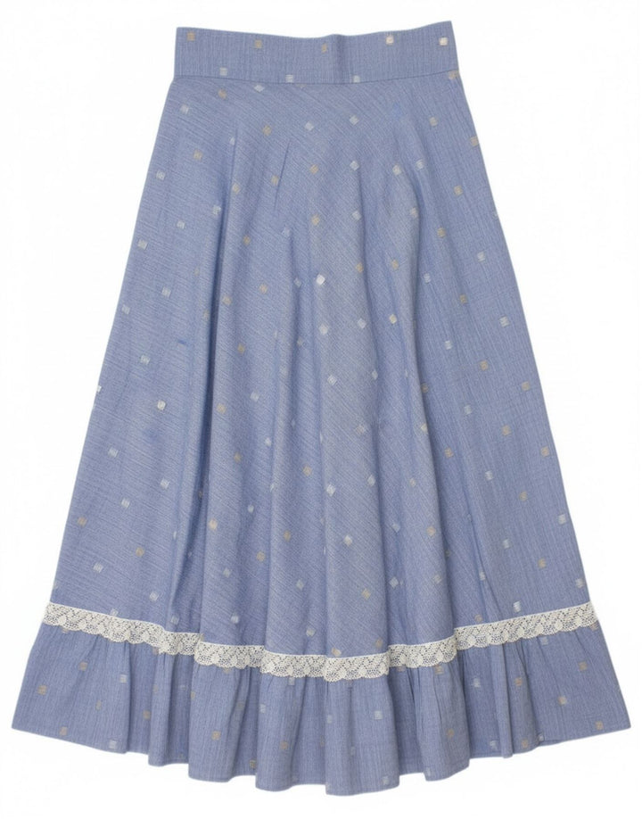 Vintage dame Maxi-nederdel W28 Medium Blue Spotted