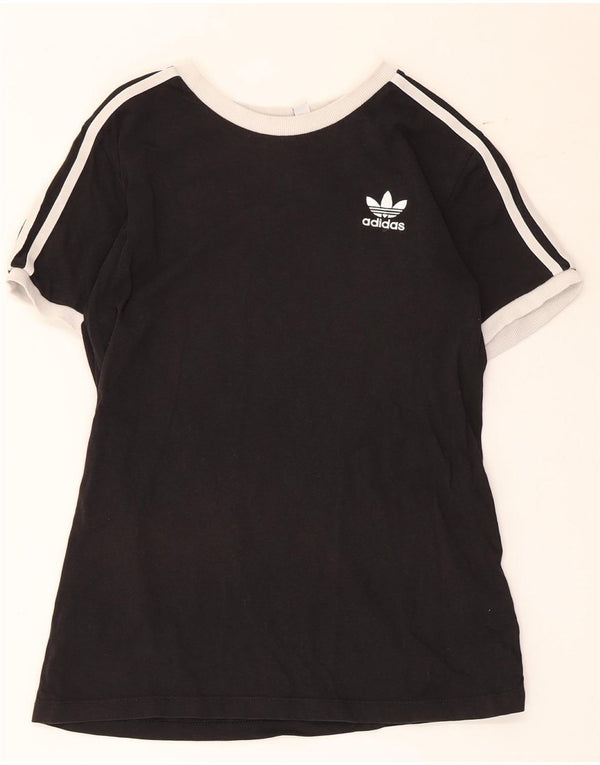 Adidas Dame T-Shirt Top UK 12 Medium Sort Colourblock Bomuld