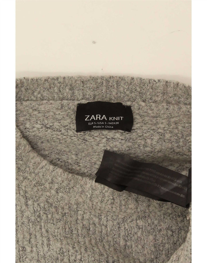 Zara Womens Oversized Crew Neck Jumper Sweater UK 10 Small Grey Acryl
