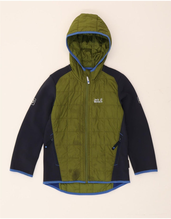 Jack Wolfskin drenge hættepolstret jakke 7-8 år Grøn Colourblock