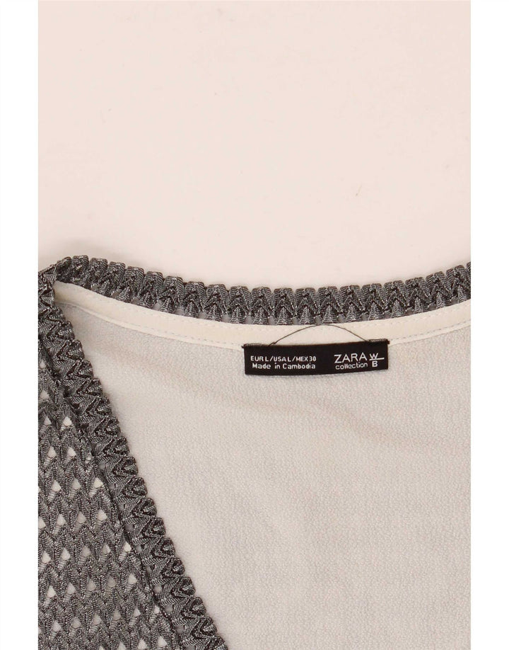 Zara Dame Sleeveless See Through Top UK 16 Large Grey Colourblock