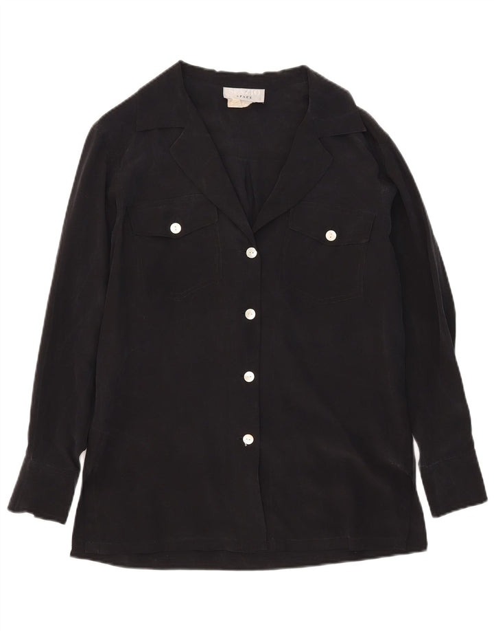 Spazio Womens Oversized Shirt Bluse UK 10 Small Black Silk
