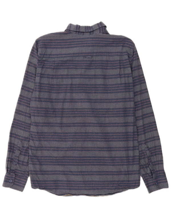 Hurley Mens Classic Fit Flannel Shirt Medium Navy Blue Striped Cotton