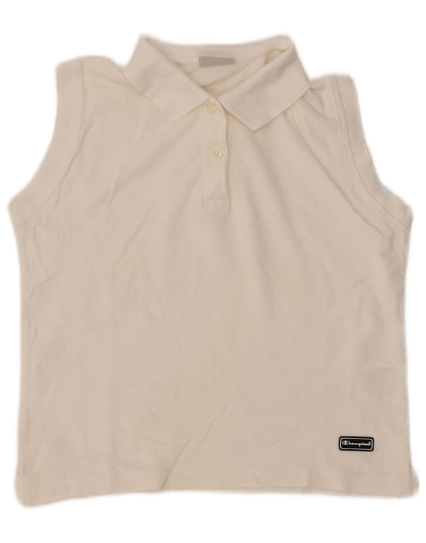 CHAMPION Womens Crop ærmeløs poloshirt UK 16 Stor hvid bomuld