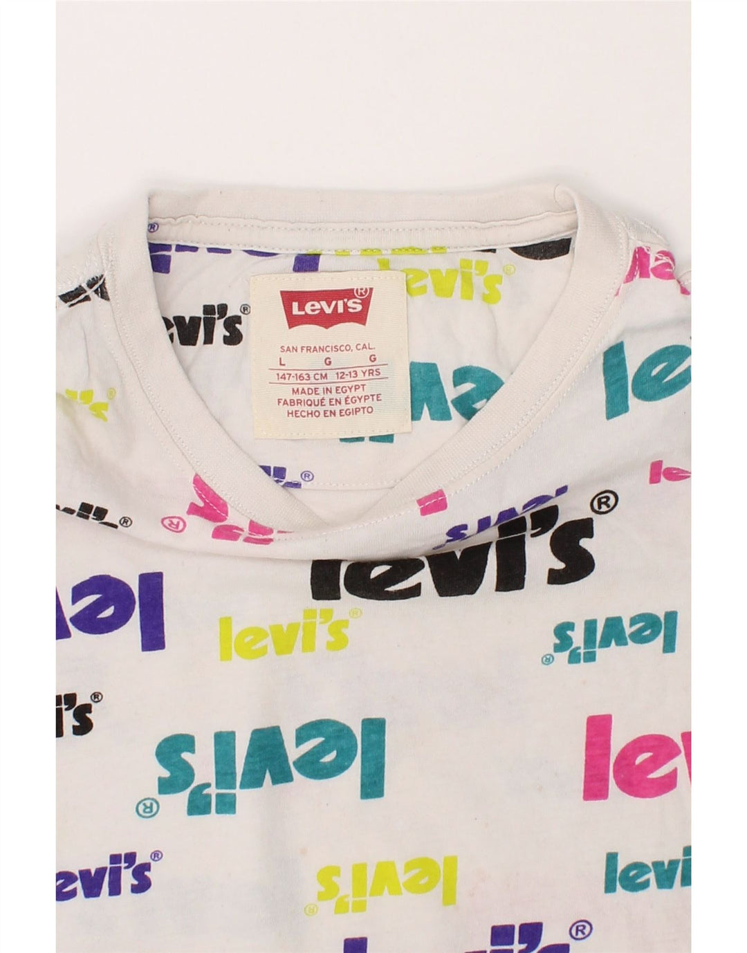 LEVI'S Boys Graphic T-Shirt Top 12-13 Years Large White Vintage Levi's and Second-Hand Levi's from Messina Hembry 