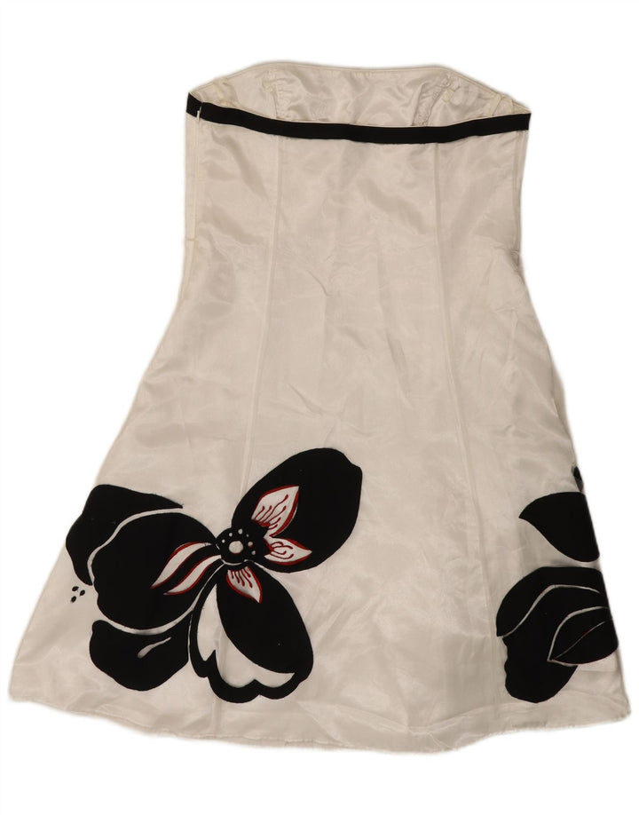 Debut Dame Stropløs Kjole UK 14 Medium White Floral Nylon